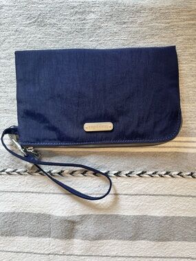 Compact Zip Wristlet with Light Blue Interior